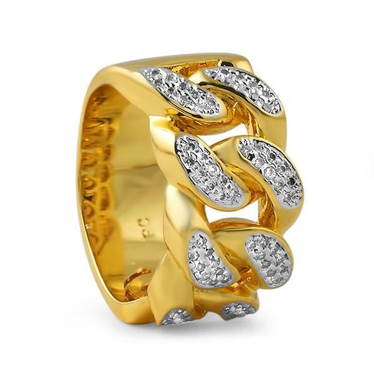 .925 Sterling Silver Gold Cuban Link Ring