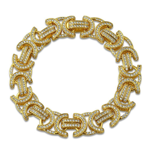 Flat Byzantine CZ Bracelet with intricate design and simulated diamonds